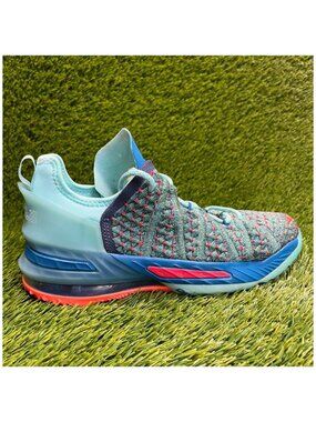 Nike LeBron 18 Boys Size 6.5Y Blue‎ Pink Running Athletic Walking Shoes Sneakers